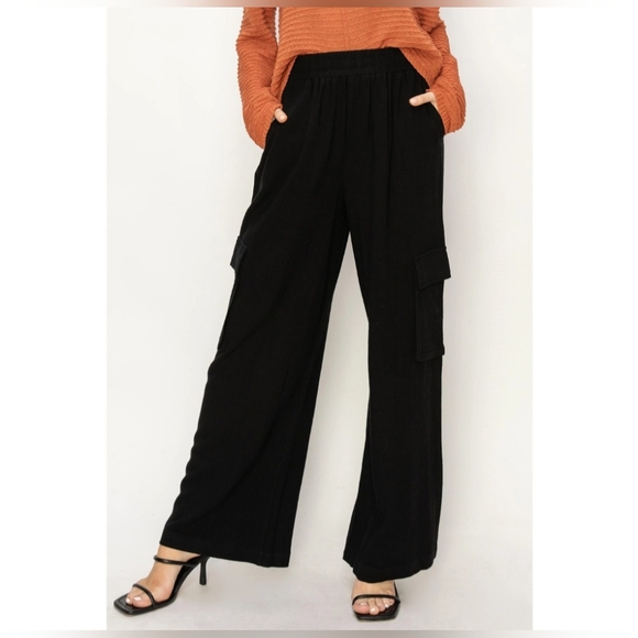 #47 🛑S,L BOHO TRENDY Wide Leg Linen Cargo Pants - Picture 16 of 16